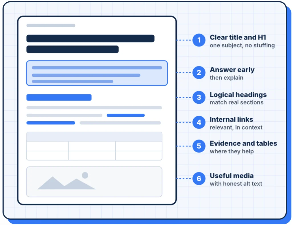 Content optimization for search: six on-page elements from title and H1 to headings, links and media
